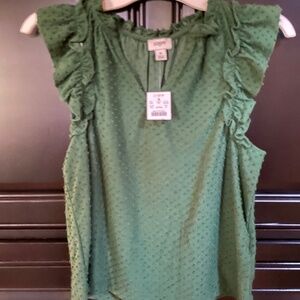 NWT J. Crew Green Swiss Dot Sleeveless Top-Size Small